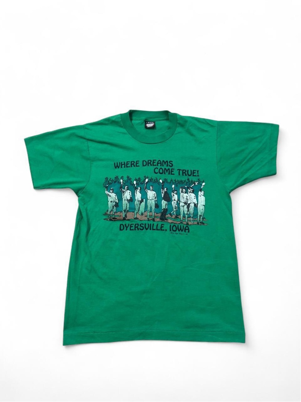 Vintage 90s single stitch field of dreams dyersville Iowa tee green L made USA